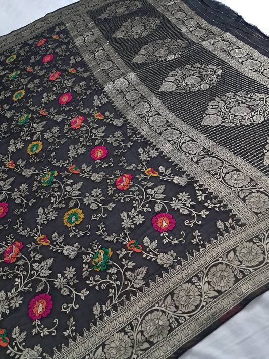 Black Meenakari Georgette Saree