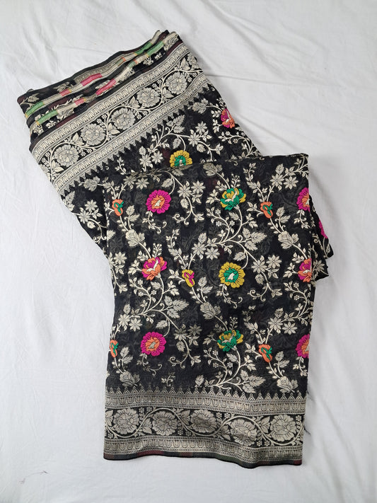 Black Meenakari Georgette Saree