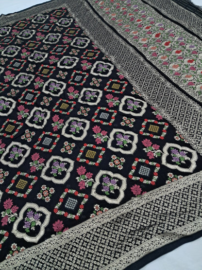 Black Meenakari Chiffon Saree