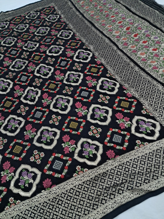 Black Meenakari Chiffon Saree